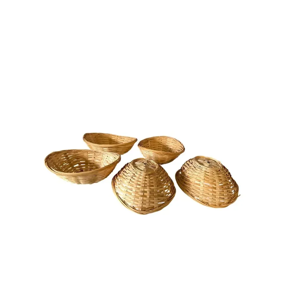 5 Vintage Natural Small Woven Baskets Oval Wicker Storage Fruit Snack Bowls